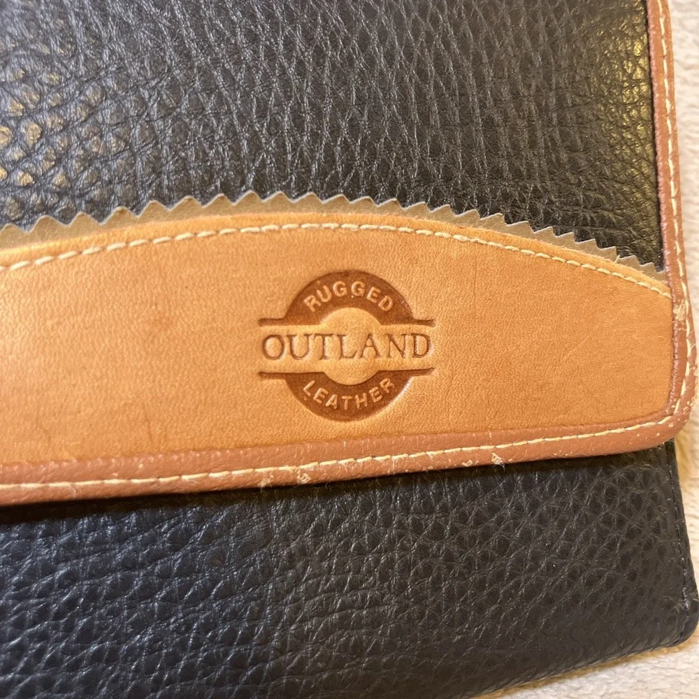Rugged Outland Leather Crossbody Wallet Bag Purse Multi Card Black Gold Hardware